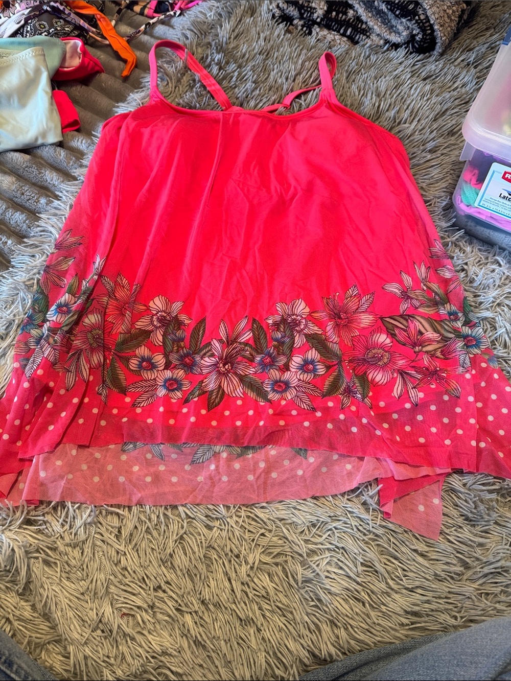 Coco Reef Hot Pink Floral Polka-Dot Chiffon Swim Top